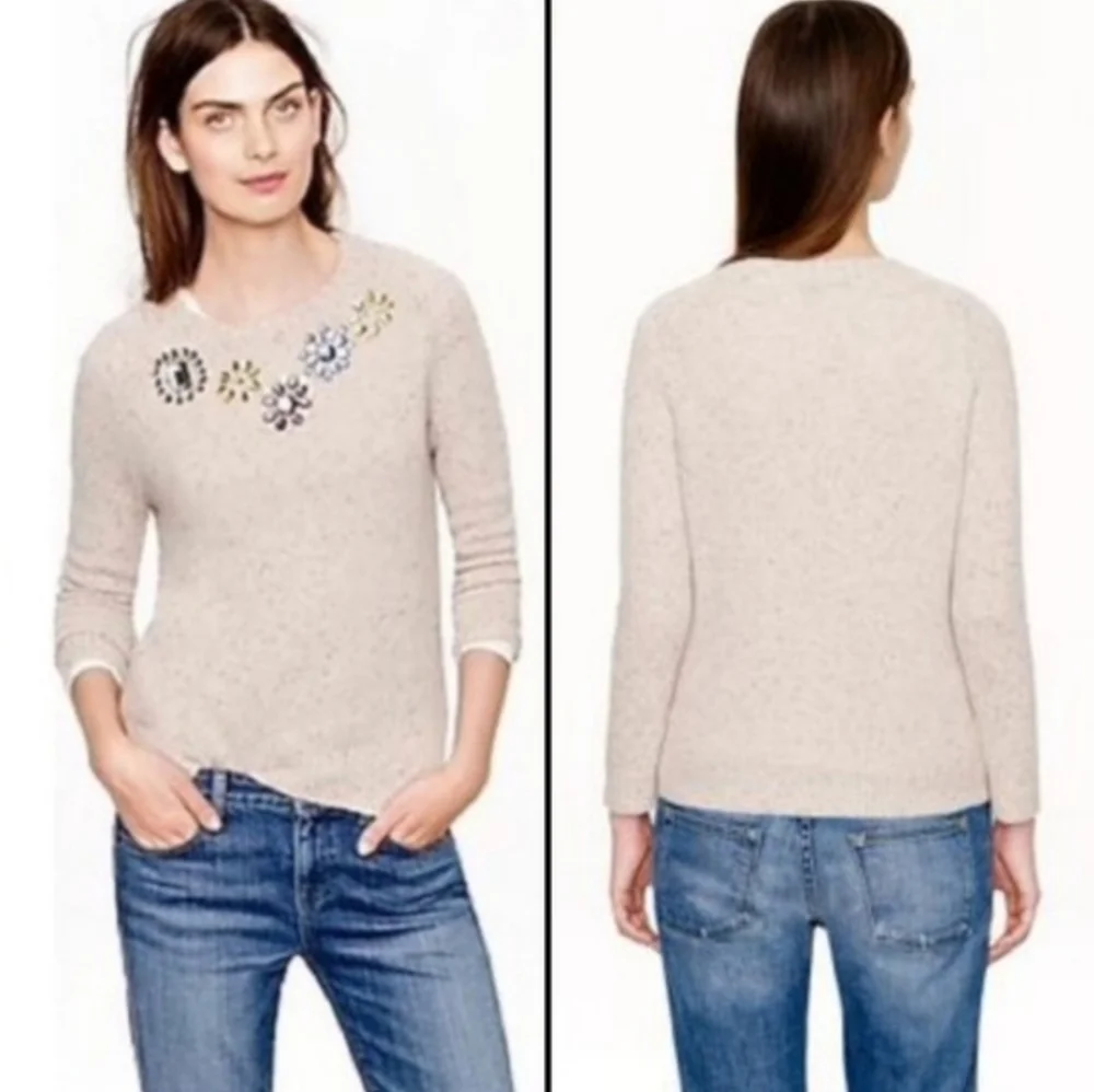 J. Crew Jeweled Donegal Wool Crewneck Sweater Size Medium